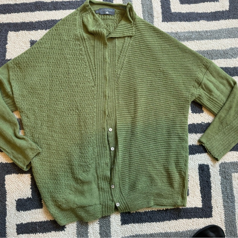 Cotelac luxury alpaca oversized cardigan in trendy palm green shade